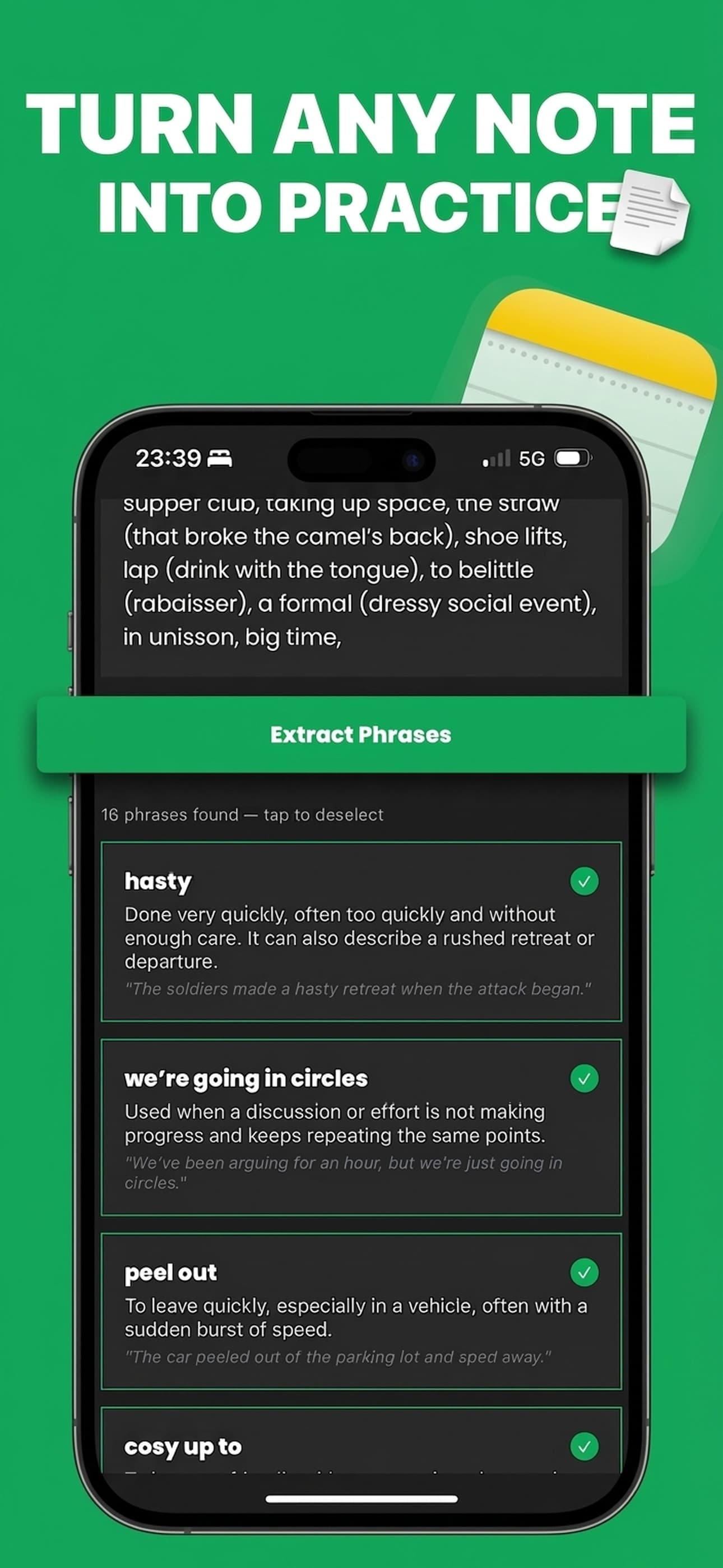 Phraser Add screen with Extract Phrases button