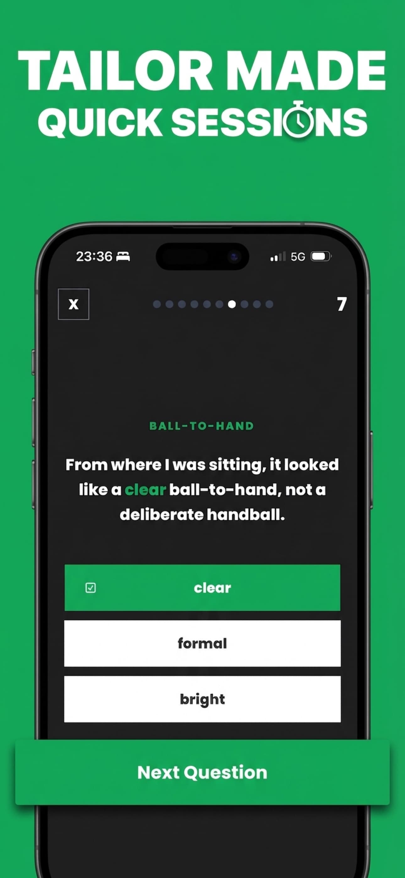 Phraser Practice screen with Next Question button